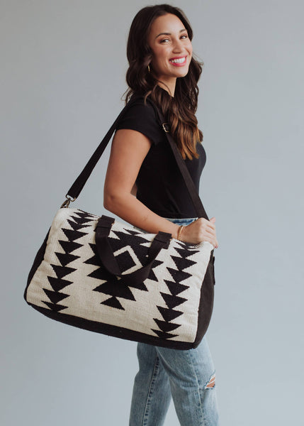 Alicia Cream & Black | Aztec Duffel Bag