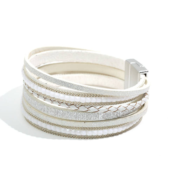 Mika Hand Woven Magnetic Buckle Leather Bracelet | Khaki & Grey