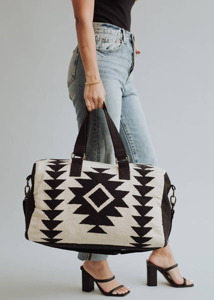 Alicia Cream & Black | Aztec Duffel Bag