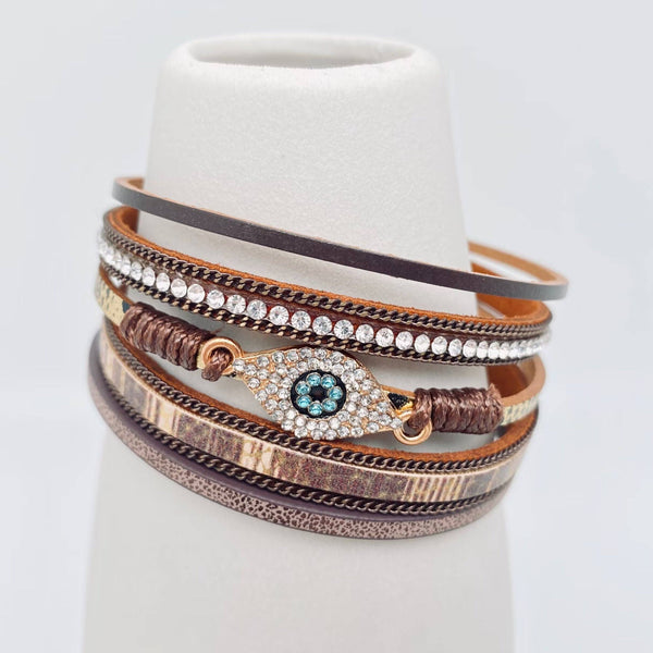 Evil Eye Charm Leather Bracelet