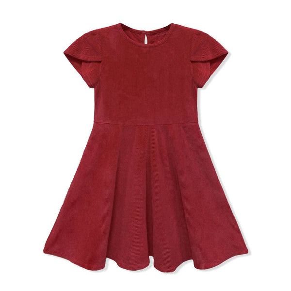 Red Velour Tulip-Sleeve A-Line Dress