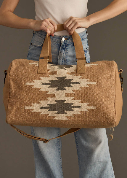 Dara Tan, Cream & Gray Aztec Duffel Bag