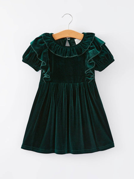 Faiths Christmas Velvet Girls Dress | Dark Green