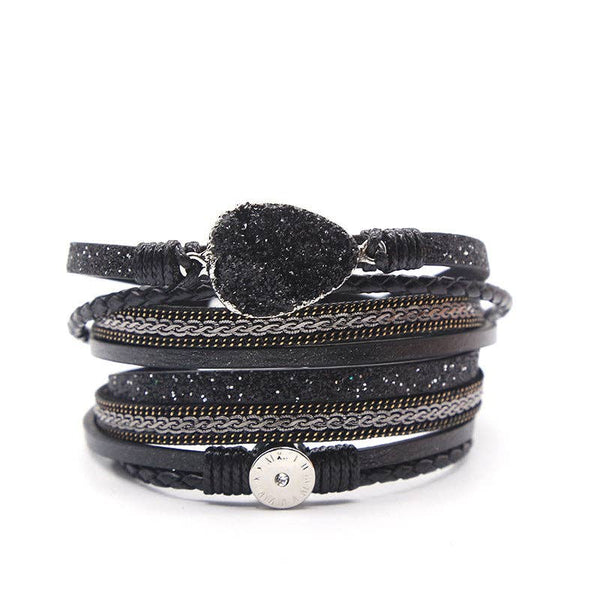 Crystal Leather Magnetic Bracelet | Black, Grey or Navy