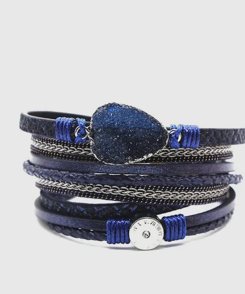 Crystal Leather Magnetic Bracelet | Black, Grey or Navy