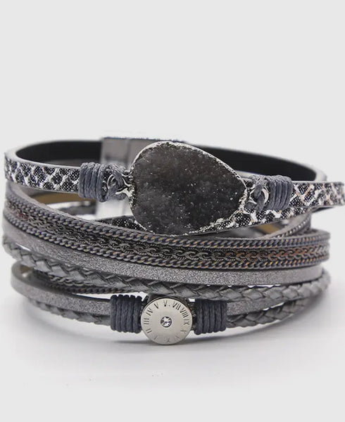 Crystal Leather Magnetic Bracelet | Black, Grey or Navy