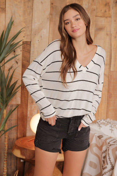 Cream & Black Knit Top