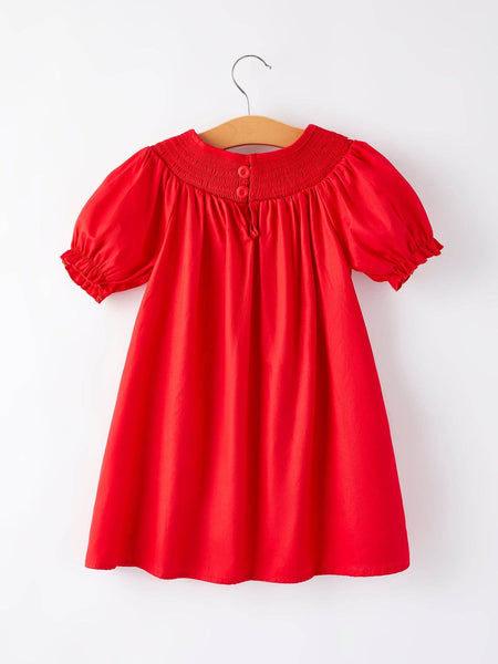 Rylee Faith Designs - Girls Bow Smocking Embroidered Red Dress